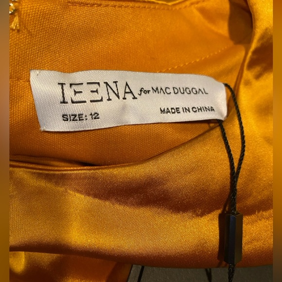 NWT Ieena for MacDuggal 26927 High Neckline Tea Length Dress in Marigold - Picture 5 of 7